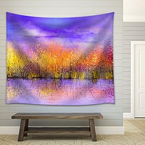 Oil Painting Landscape - Colorful Autumn Trees. Semi Abstract Image of Forest - Fabric Wall Tapestry Home Decor - 51x60 inches