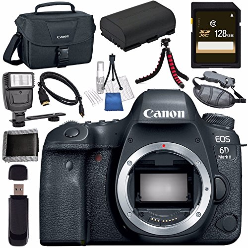 Canon-EOS-6D-Mark-II-DSLR-Camera-Body-Only-1897C002-LPE-6-Lithium-Ion-Battery-128GB-SDXC-Card-Canon-100ES-EOS-shoulder-bag-Tripod-Universal-Slave-Flash-unit-Mini-HDMI-Cable-Bundle