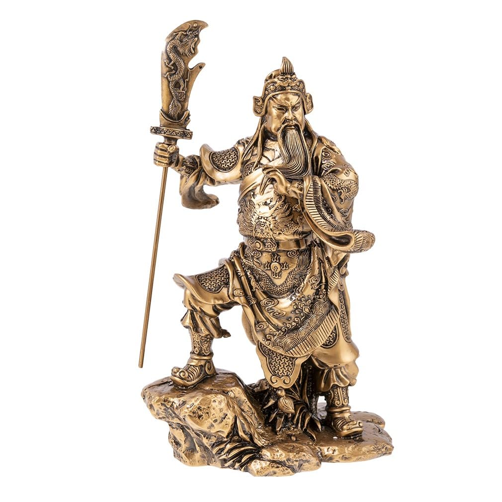 Lachineuse - GuanGong God Figurine – Feng Shui Wealth and Protection – Chinese Deity – Decorative Resin Object – Gold – 22 x 13 x 10 cm – Home or Office Decoration – Chinese and Asian Gift Idea