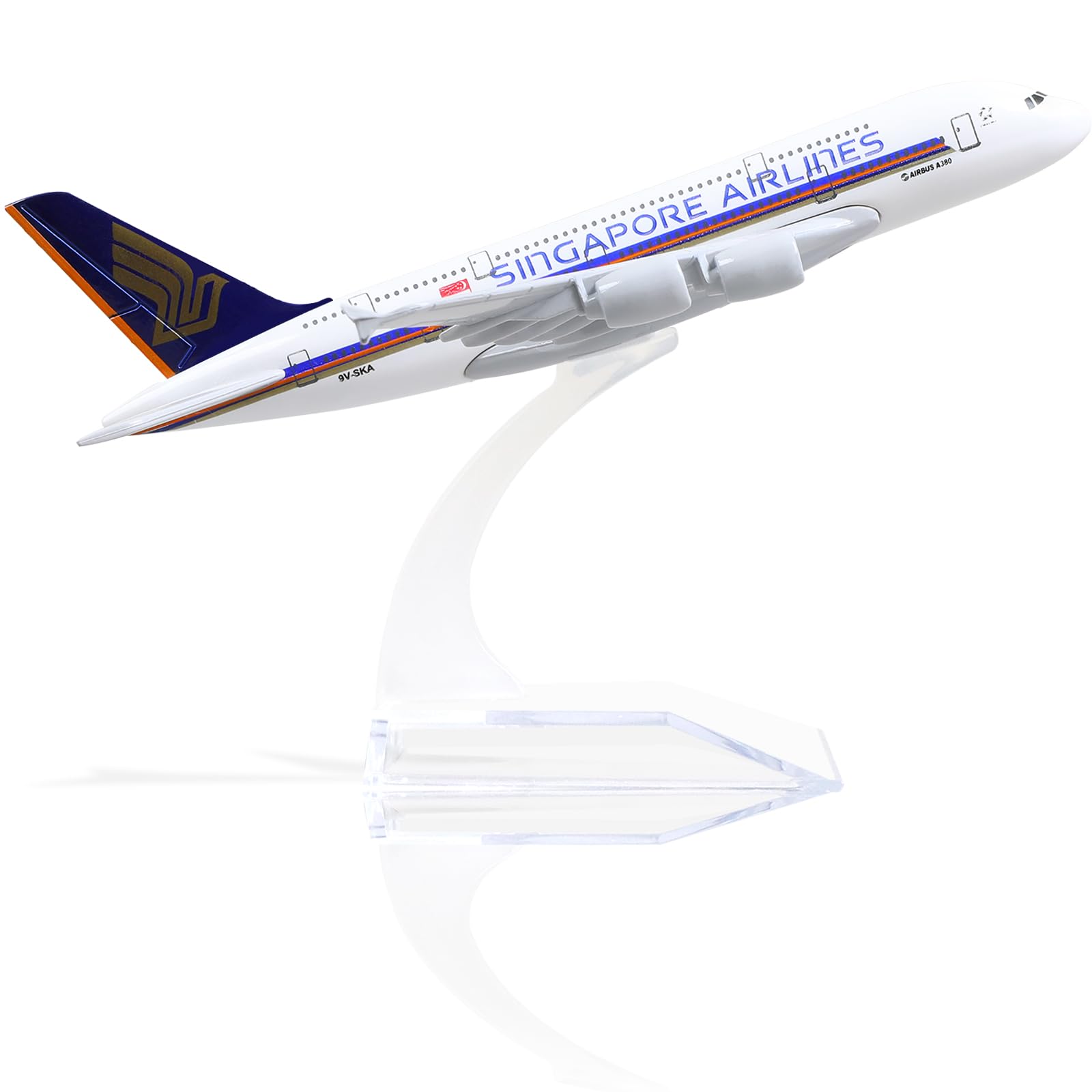 QIYUMOKE A380 Singapore 1/400 Die-cast Metal Airplane Model -A380 Sky Jumbo Airbusa380 Model Plane with Stand (6 inches Long) for Aviation Enthusiast Gift or Display Decorations