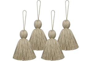 NINGYOHI Big Size 4 PCS Tassels for Crafts, Handmade Hanging Tassels for Pillow Decor, Blanket Decoration Tassels, with Hanging Rope for Tassel Garland (8cm/3.15 inch) (Khaki - 4 PCS)