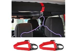 YOCTM Roll Bar Coat Hanger Clothes Hook for Jeep Wrangler JL TJ JK JLU Sports Sahara Freedom Rubicon X & Unlimited 2007-2019 2020 2021 2022 Red Interior Parts Accessories (Pack of 2) (Red)