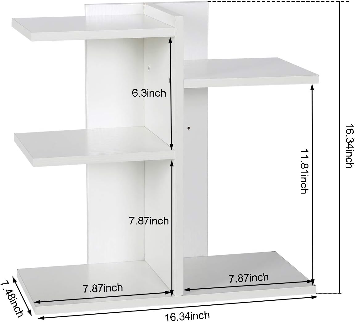 PAG Wood Desktop Shelf Small Bookshelf Assembled Countertop Bookcase Literature Holder Accessories Display Rack Office Supplies Desk Organizer, White: Furniture & Decor