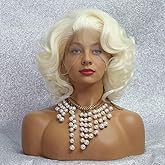 onemily Short Curly Lace Front Wig for Women Synthetic Hair Natural Hairline Wigs for Cosplay Daily Party Use(White)