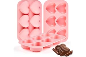 JOERSH 3 Pieces Heart Silicone Molds, Heart Shape Chocolate Candy Molds Non Stick Baking Molds for Valentine's Day Chocolate, Pudding, Cake, Candy, Jelly, Soap