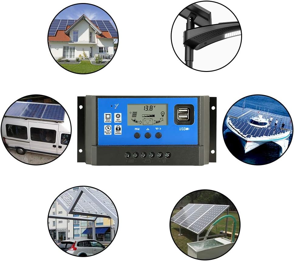 PowMr Solar Charge Controller 12V/24V Auto, 50A Solar Panel Battery Controller 50Amp PWM Solar Regulator with Dual USB LCD fit for Small Solar System : Garden & Outdoor