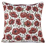 Signare Woven Tapestry Throw Pillow 18 x 18 Inch / 45 x 45 cm Square Decorative Pillow Case Cushion Cover in Poppy Design