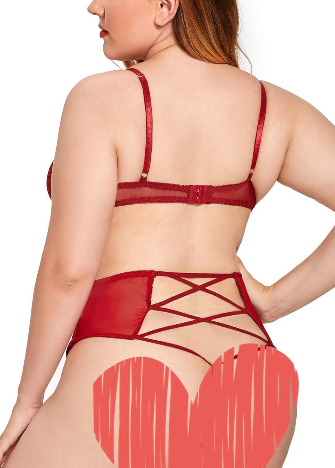 Plus Size Lingerie Set for Women, Sexy Crushed Velvet Mesh Lace Up Halter Bralette & High Waist Panty: Clothing