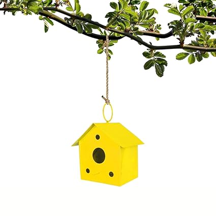 TRT Metal Bird Nest | Garden/ Wall Hanging Bird Setting Nest -Bird House Yellow