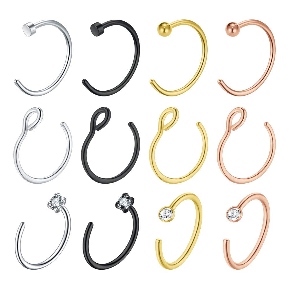 Longita Fake Nose Rings Hoop 20G Face Piercing Lip Septum Ring Helix Cartilage Earring Unisex Body Jewelry 5 Pairs