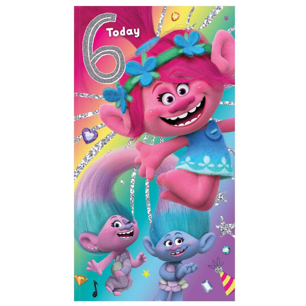 Trolls Age 6 Birthday Card, Multi Colour, TL003
