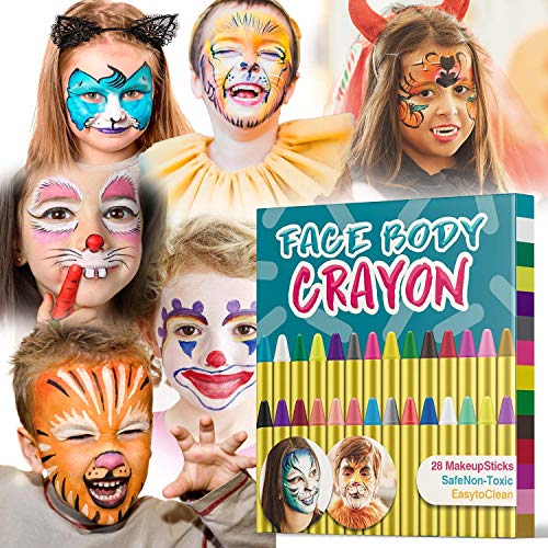 muscccm Face Painting Crayons kit, 28 Colors Crayons Set for Makeup Body Face - Thumbnail 4