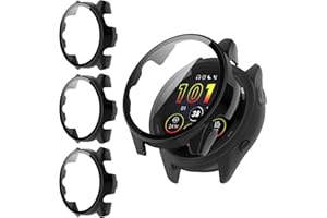 Kimiyaki 3 Pack for Garmin Forerunner 265 Screen Protector Case [Full Coverage], Hard PC Bumper All-Around Protective Accessories Built-in Tempered Glass Film for Garmin Forerunner 265