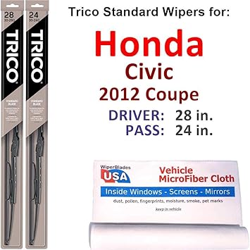 Amazon Com Wiper Blades Set For 2012 Honda Civic Coupe Driver Pass Trico Steel Wipers Set Of 2 Bundled With Microfiber Interior Car Cloth Automotive