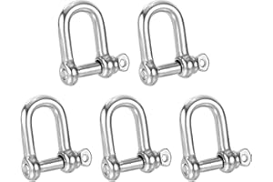 PATIKIL Screw Pin Shackle M5 3/16" 220lbs, 5 Pack 304 Stainless Steel D Ring Shackle for Chains Wire Rope Outdoor, Silver