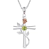 BlingGem Cross Necklace for Women 925 Sterling Silver Birthstone Necklace for Womens Cross Pendant 5A Cubic Zirconia 12 Birth Months Birthday Gifts for Women Wife Her