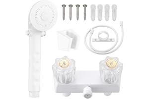 LAVISHSTREAM RV Shower Faucet with Shower Head and Hose, 4" ABS Shower Set, Leak & Rust Resistant for RV Camper Motorhome Travel Trailer, Square White