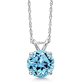 Gem Stone King 14K White Gold Swiss Blue Topaz Pendant Necklace for Women | 1.65 Cttw | Gemstone November Birthstone | Round 7MM | With 18 Inch Chain