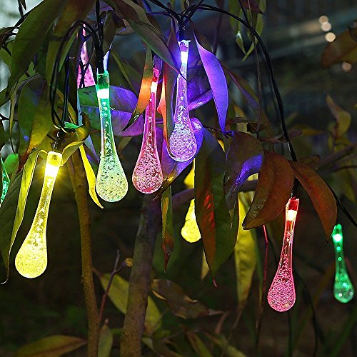 image for K.T. Fancy Fairy Water Drop 20ft 30LED Solar String Lights Outdoor Wat