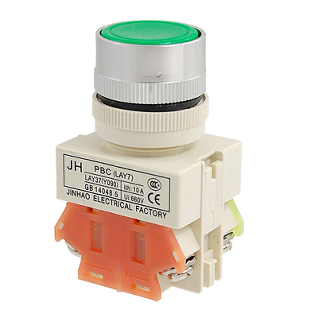 Sourcingmap AC 660V 10A Green Sign Latching Push Button Switch 22mm 1 NO 1 NC 4 Terminal