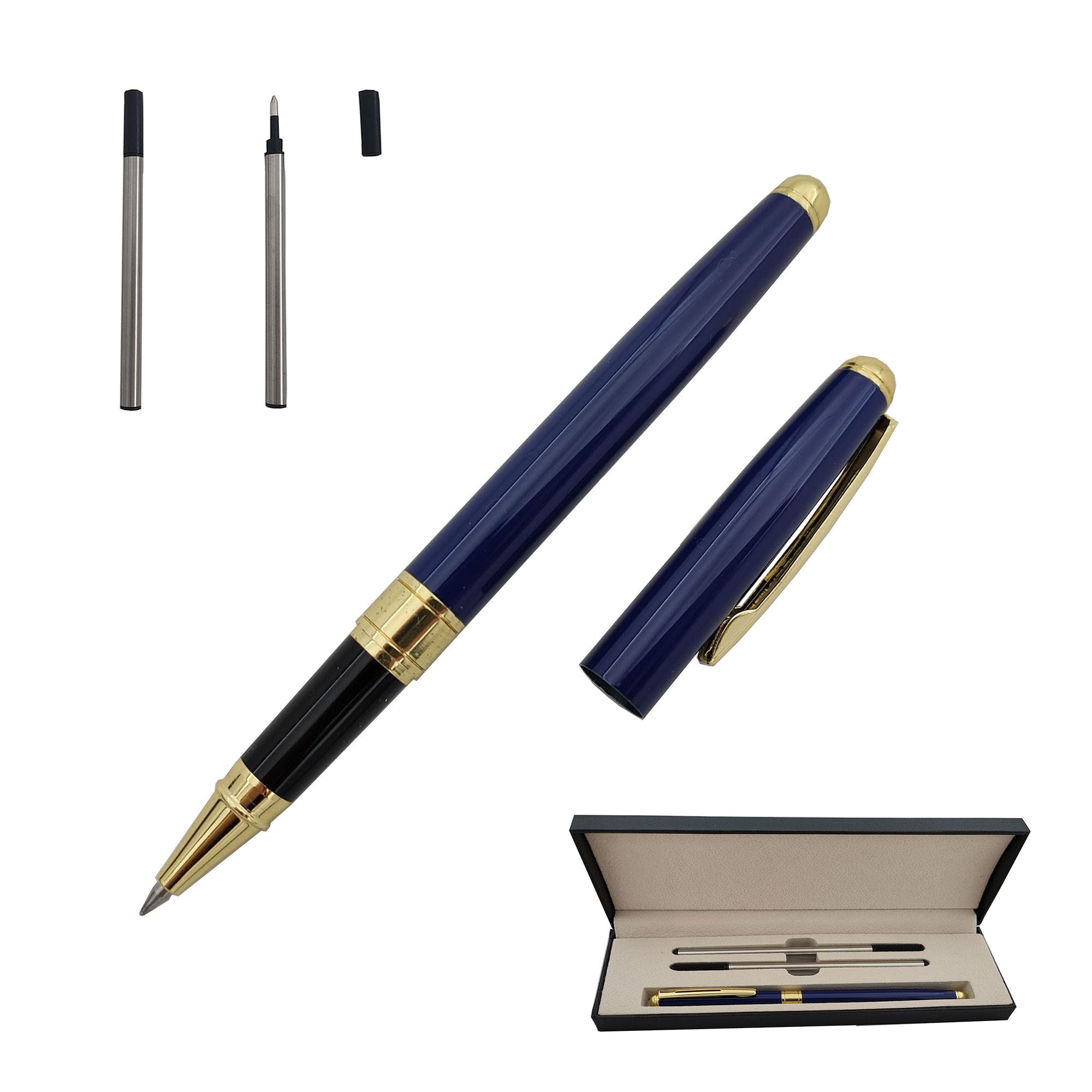 Accod Nice Ballpoint Pen Autograph Pen Metal Pen Clip Black Ink Rollerball Pen 2 Black Replacement refills Classic Writing Pen for Business Office Students and Teachers Premium Gift Box (Blue)
