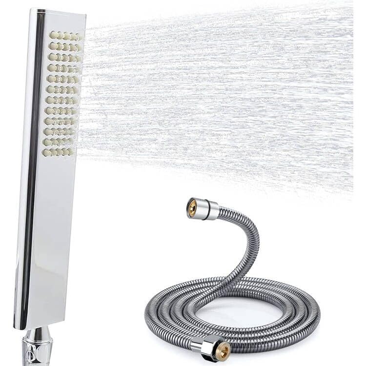 Delnet Solid Brass Handheld Shower Head, Arc Design High Pressure Hand Shower, Replaceable Shower Head and 59" Stainless Steel Hose Set, Polished Chrome