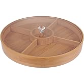 KICHOUSE 1Pc Bamboo Snack Divided Serving Tray Appetizer Dish Bowl with Lid Multifunctional for Dried Fruit Nut Candies Fruit Chip Dip Veggies for Party Featival Birthday Entertaining