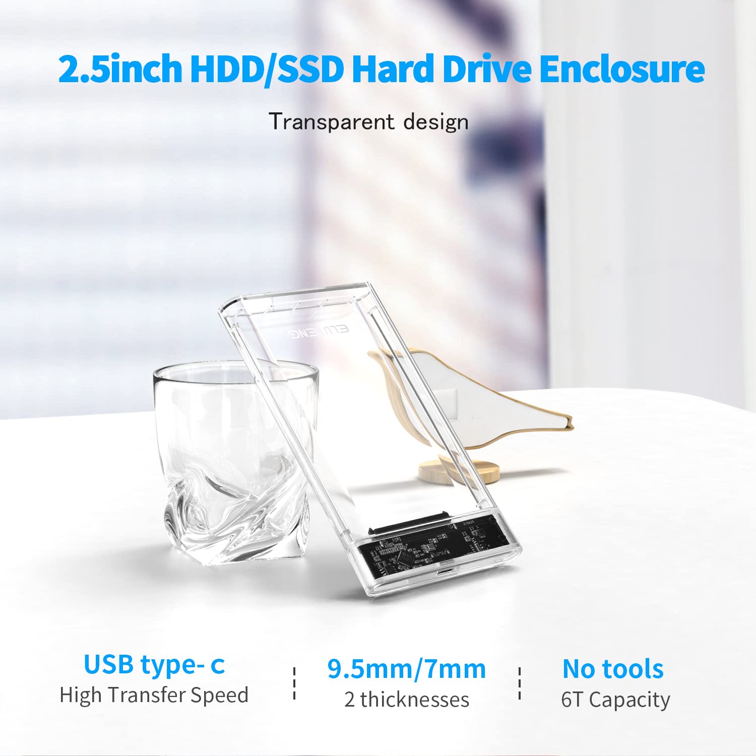 ELUTENG 2.5 SSD Enclosure 5Gbps Hard Drive Case Tool Free SATA to USB 3.1 Solid State Drive Enclosure USB C SSD HDD Enclosure Max 4TB Support UASP for 2.5 Inch SSD & HDD for WD Seagate Samsung
