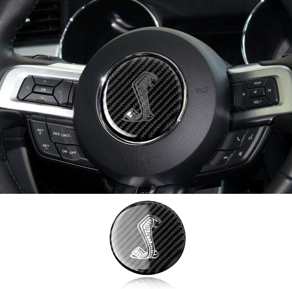 Carbon Fiber Shelby GT Custom 3D Sticker Steering Wheel Cover Trim for Ford Mustang 2015 2016 2017 Accessories (1 Piece Shelby Center -Black)