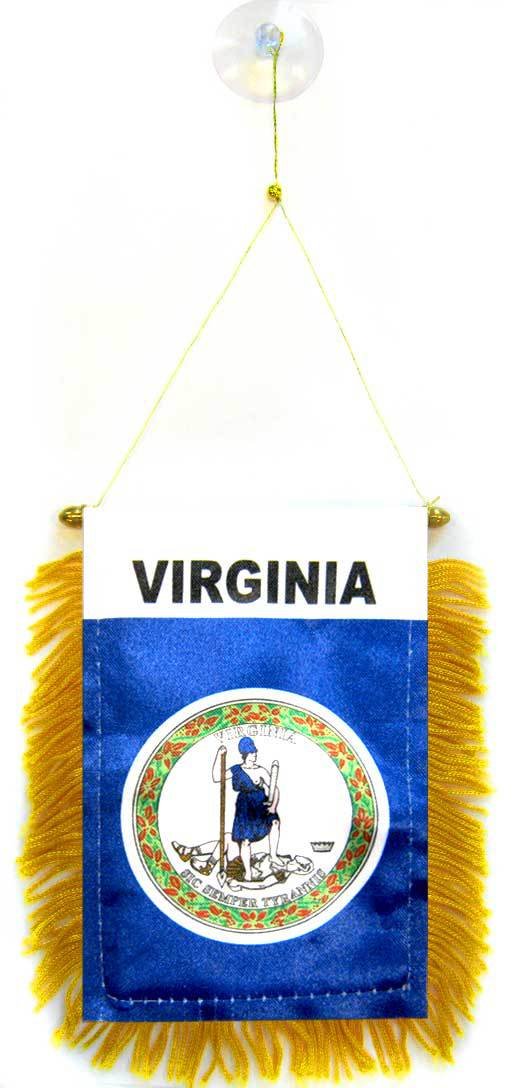 AZ FLAG - Virginia Mini Banner - 6'' x 4'' - 100% Polyester US state of Virginie Small Pennant for Car - Double-sided Flag with Suction Cup Hanger