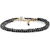 InfinityGemsArt Black Tourmaline Gold Necklace For Women, October Birthstone Natural Crystal Stone With Freshwater Pearl Beaded Jewelry, Gold Plated 18 Inch Adjustable Chain, Gifts For Her