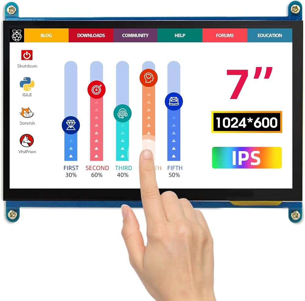 ELECROW 7 Inch Touchscreen Monitor IPS 1024x600 HDMI for Raspberry Pi Windows