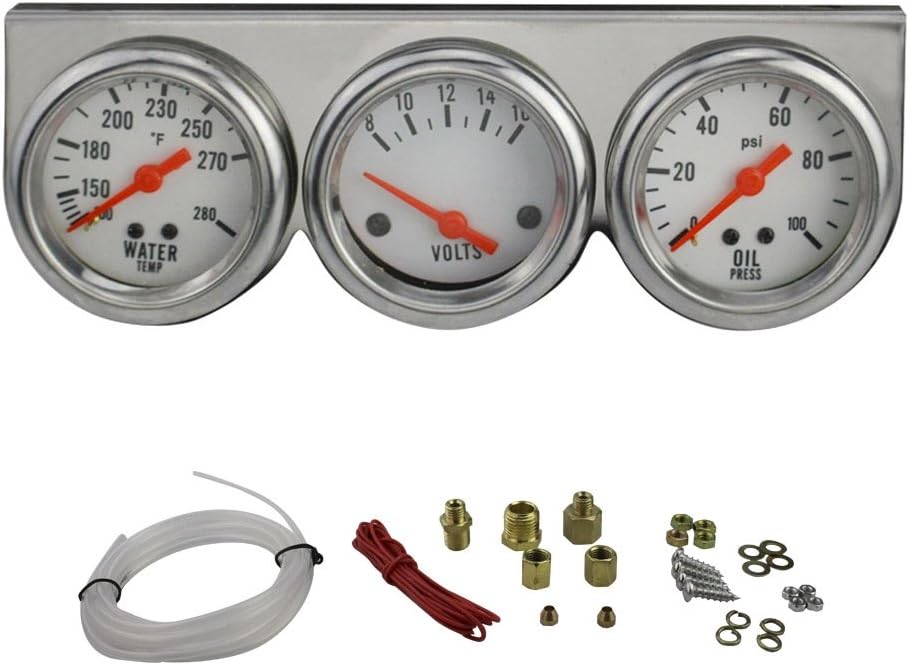 Enshey Autogage White Console Chrome Oil/Volt/Water Gauge 50mm DC 12B(V