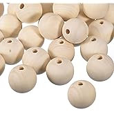 uxcell 30Pcs 40mm Natural Wood Spacer Beads, 8mm Large Hole Unfinished Round Wooden Beads for DIY Crafting, Jewelry Making Bracelets