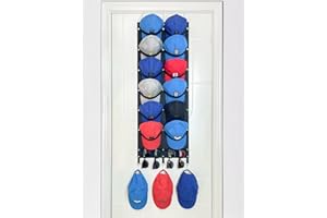 ETOWIFA Hat Organizer Rack for Baseball Caps [Up to 37], Hat Holder Over the Door for Closet with 7 Felt Bands&3 Hooks, Multifunctional Non-Drilled Hat Storage for Room, College Dorm - Black