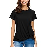 LUSMAY Womens Short Sleeve Loose Twist Knot Front T Shirts Cotton Casual Blouse