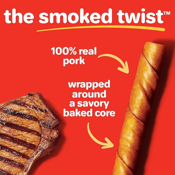 HARTZ OINKIES SMOKED TWISTS WITH NATURALLY SMOKED PORK RAWHIDE-FREE DOG TREATS, HIGHLY DIGESTIBLE LONG LASTING DOG CHEWS, 40 COUNT