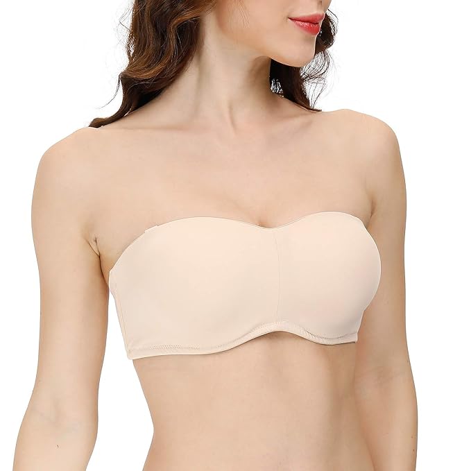 Women's Strapless Minimizer Bra with Clear Straps and Removable Pads Smooth Bandeau Convertible