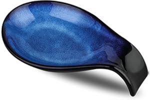 Nihow Ceramic Spoon Rest: 4 Inch Stable Utensil Rest - Heat Resistant Spoon Holder for Kitchen counter/Countertop/Stove Top - Dishwasher Safe - Elegant Blue (1 PC)