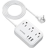 European Travel Plug Adapter(13A), US to Europe Plug Adapter with USB C(3.4A), 3 AC Outlets 3 USB Ports 5ft Extension Cord, Type E/F International Power Adapter for USA to Germany France Iceland Spain