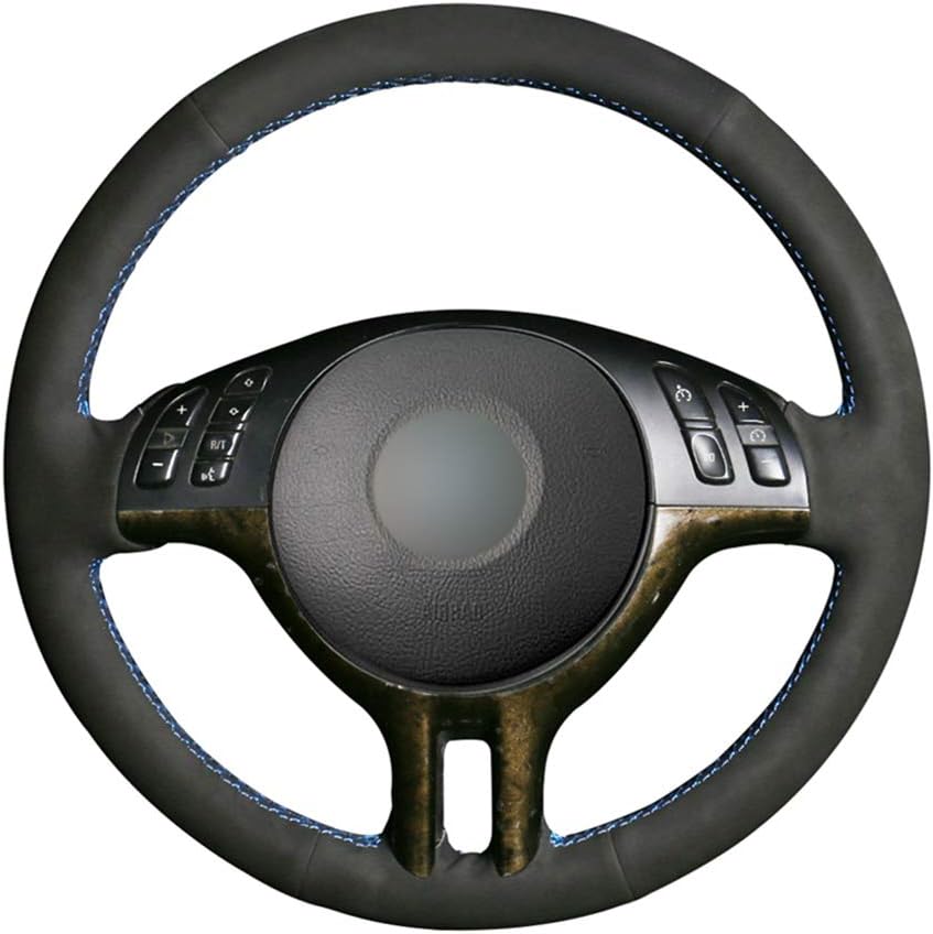 HZHAOWEI Hand-stitched Black Suede Steering Wheel Cover,for BMW 3 Series E46 2000-2005 5 Series E39 2000-2003 E53 X5 1999-2003 Z3