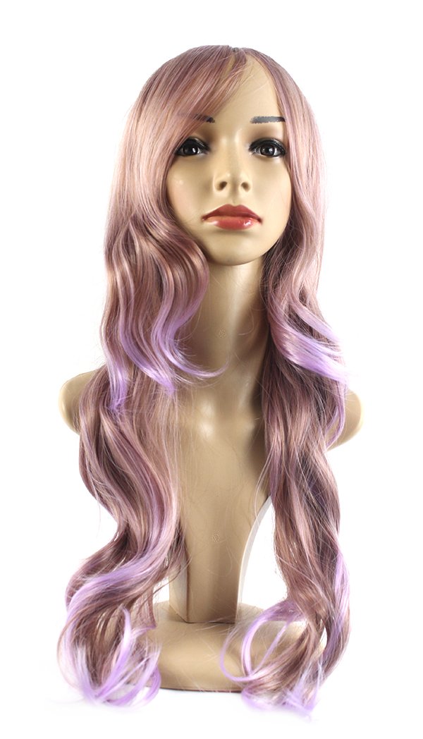 Xiaoyu 36"70cm Long Curly Brown Light Purple Synthetic Hair Lolita Cosplay Wigs