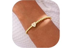 THAIVOR Beaded Bracelets for Women Dainty Heart Initial Bracelet Letter A-Z Charm Bracelet for Women Stretch Bead Ball Bracelet Trendy Jewelry Gifts