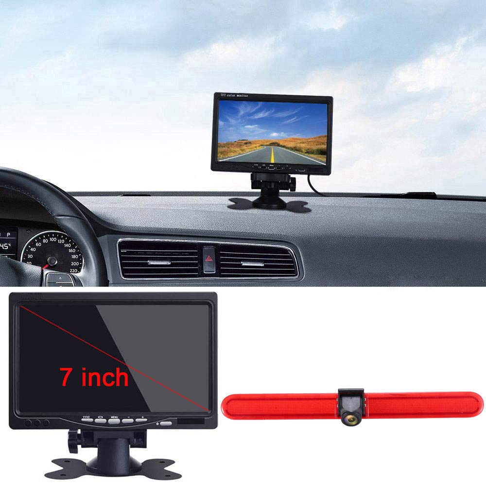 〔12mm Lens CMOS Camera + 7'' TFT LCD Monitor〕Car HD waterproof 3rd Brake Light Reverse Camera Kit for T5 Multivan Caravelle Hochdach/T6 mit Hochdach/T5 Camper/Lupo 6X/Seat Arosa