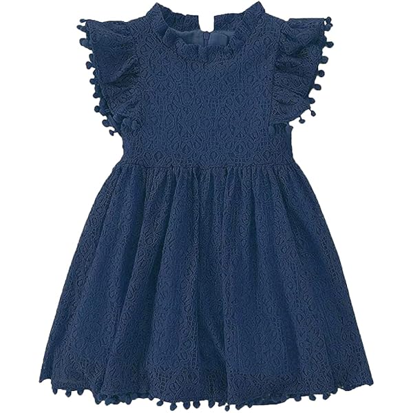 Amazon.com: Csbks Toddler Girls Cute Pompoms Lace Floral Elegant Retro  Swing Party Dress Navy Bule 90: Clothing, Shoes & Jewelry