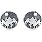925 Sterling Silver Mountain Earrings Tree Sun Climbing Hiking Jewelry Gifts for Nature Lovers Skiers Hikers Campers Climbers