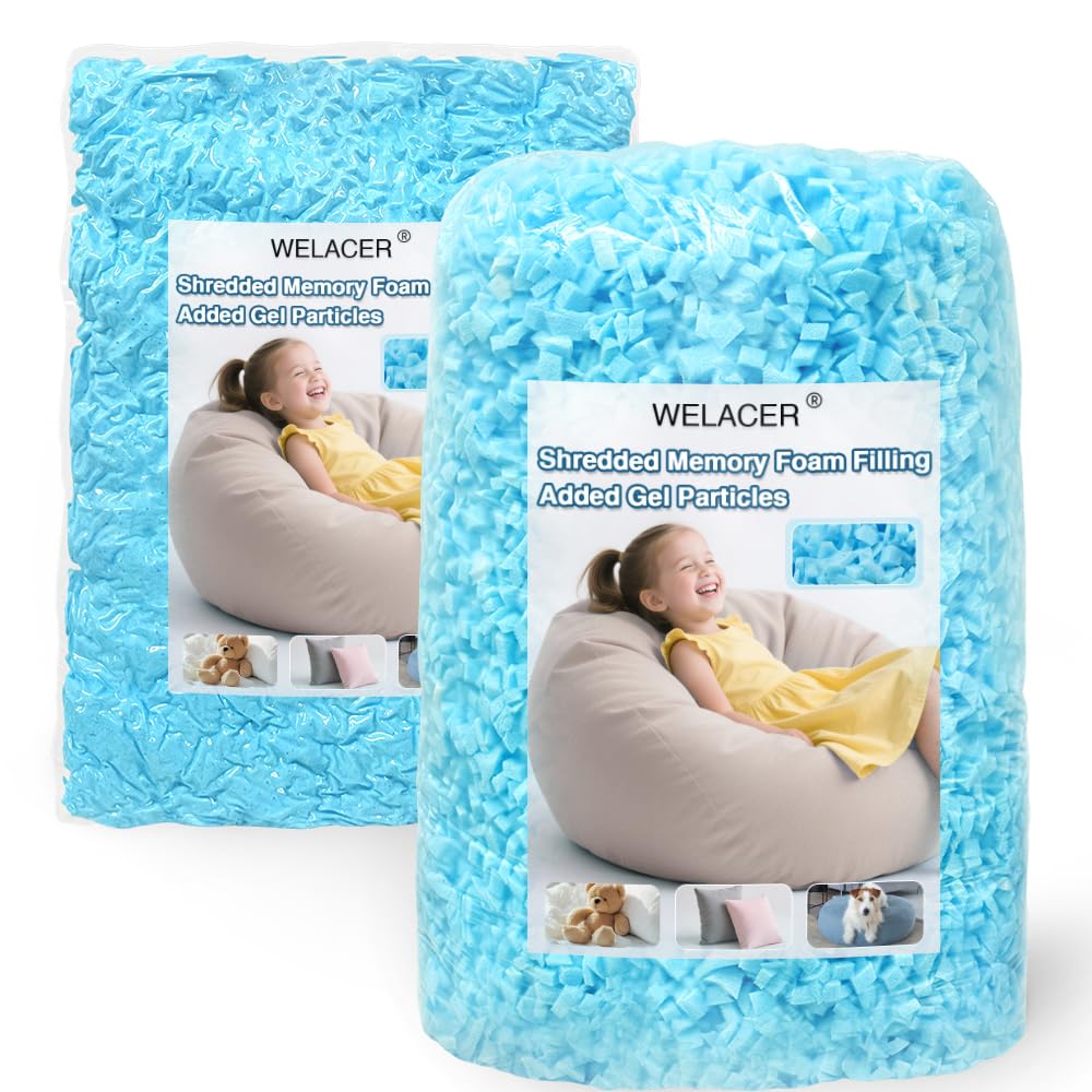 Welacer Shredded Memory Foam Filling 10lbs for Bean Bag Filler, Pillow Chair Cushion Arts Crafts Refill, Added Gel Particles, Premium Soft and Great for Stuffing, Shape(Blue)
