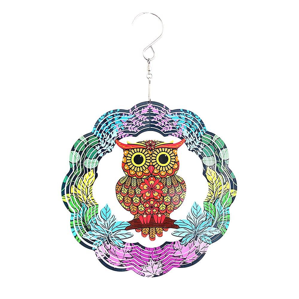 CENPEK Wind Spinners For Garden Metal Hanging 3D Owl Stainless Steel Rotating Wind Chimes,Hanging Wind Spinners For Garden Yard Art Decorations