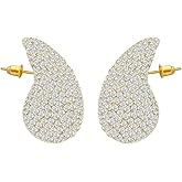 Gold Rhinestone Small Chunky Hoop Earrings for Women Sparkly Lightweight Crystal Teardrop Earrings Fashion Jewelry for Women