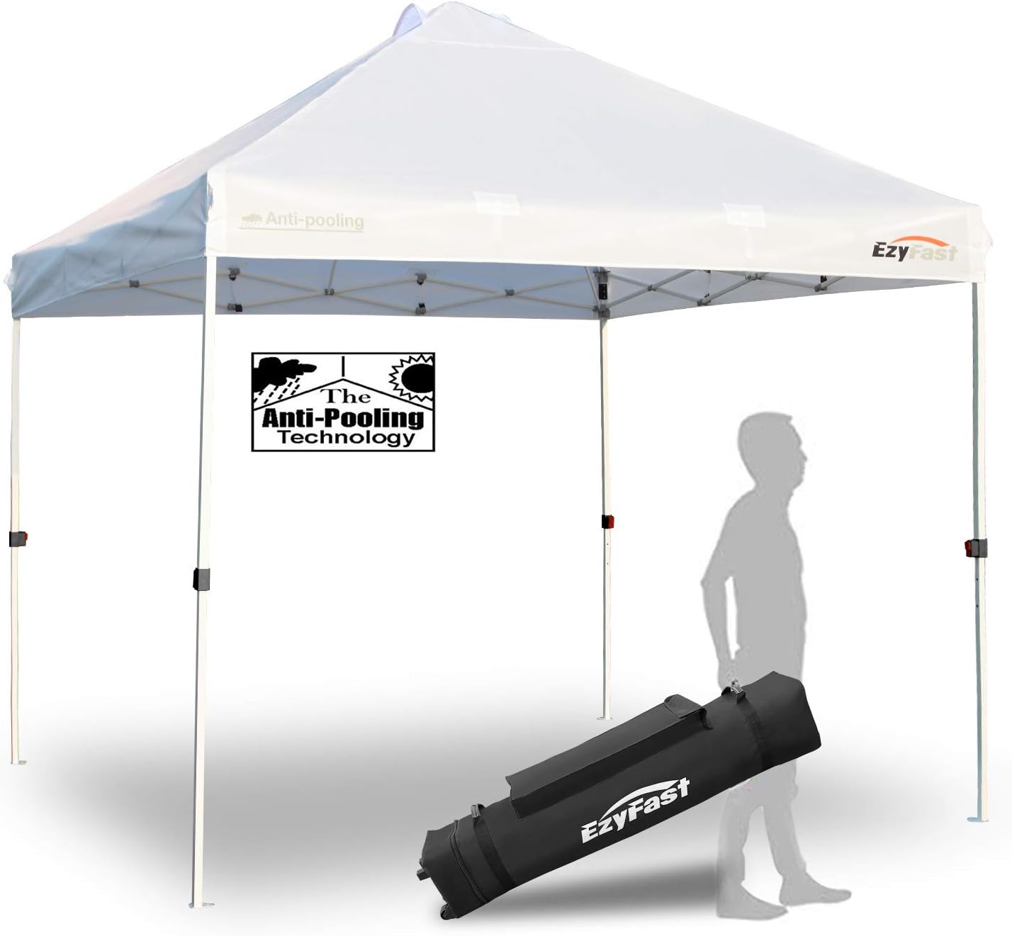EzyFast Antipool Pro Commercial Gazebo for Rain or Sunshine, White Heavy Duty 10x10 Pop Up Gazebo, Portable Patented Instant Marquee with Wheeled Carry Bag